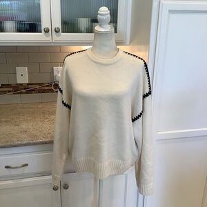 La Lavon Cream Sweater with Black Stitching Size Medium Cozy and Oversized